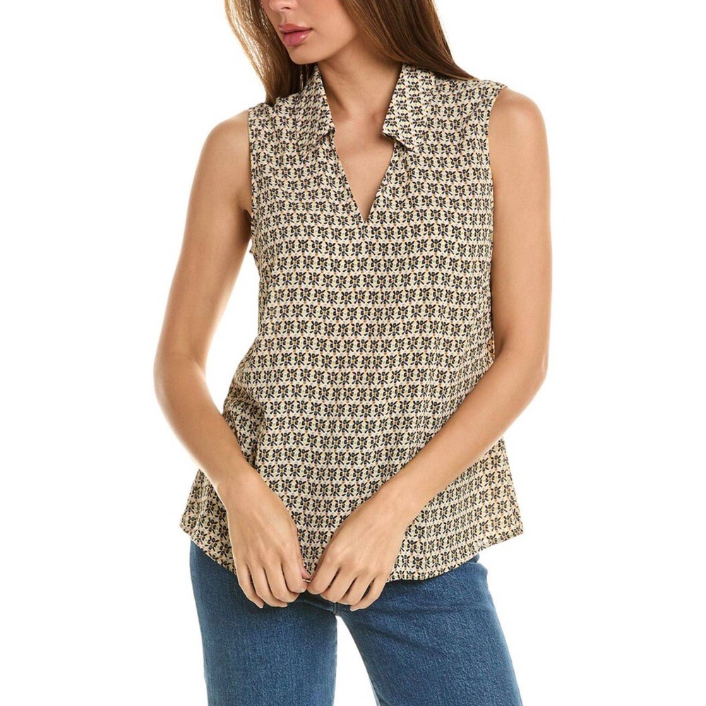 Cabi Bitmap Top #6317 XS Green Black Brown Sleeveless Blouse‎ Career Casual New